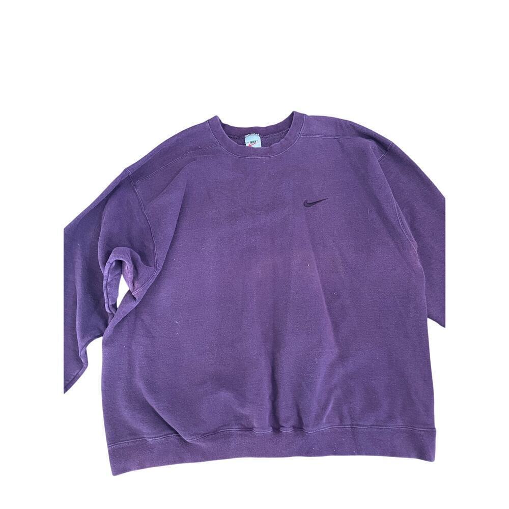 Vintage Nike Men's Purple Crew Neck Embroidered Swoosh Tonal Sweatshirt Size Xl